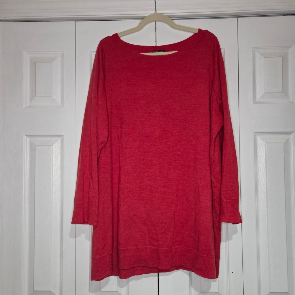 Eileen Fisher Tunic Sweater 3X Red Excellent Merino Wool Italian Yarn Knit Top